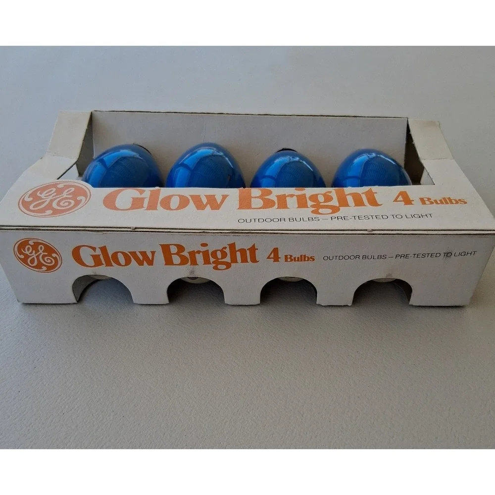 Vintage GE Glow Bright C9 Blue Christmas Light Bulbs 4 Pack Outdoor C9-CC Tested